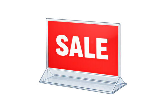 Red Sale Sign in Clear Plastic Counter Display