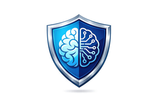 Blue shield with brain and circuit design