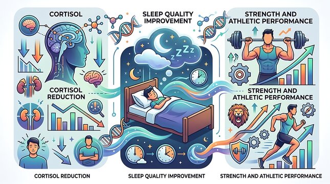 Infographic showing sleep quality cortisol reduction and fitness