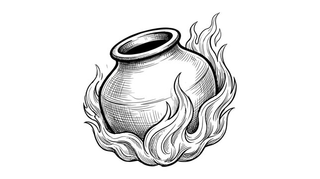 Ancient Clay Pot on Fire