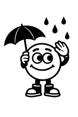Happy cartoon boy holding umbrella with rain drops