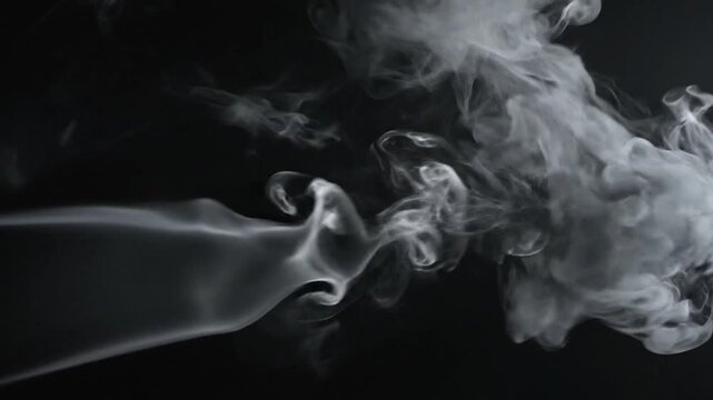 A swirling plume of white smoke rises against a deep black background