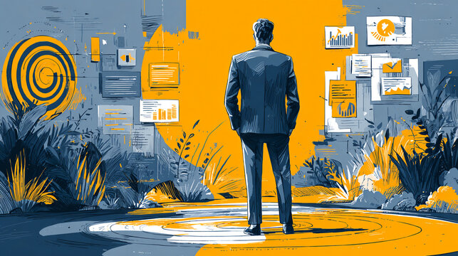 Corporate strategic direction planning concept background, mission vision alignment structure, leadership roadmap planning framework, long term business growth strategy illustration