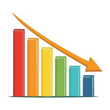 Decreasing bar chart with downward arrow