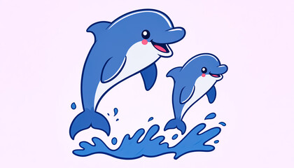 Naklejka premium Cute cartoon dolphins jumping out of the water