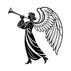 Angel Playing Trumpet Silhouette Illustration © Songram