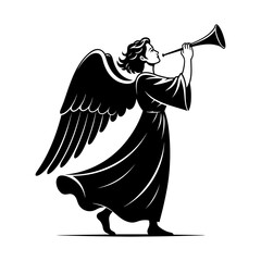 Angel silhouette blowing trumpet in black and white © Songram