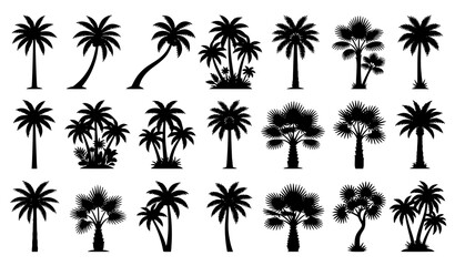 Fototapeta premium Tropical Palm Tree Silhouette Collection SVG – Diverse Beach and Vacation Nature Vector Set