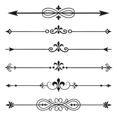 Collection of flourish fleur de lis line border. © KHUKUMONI