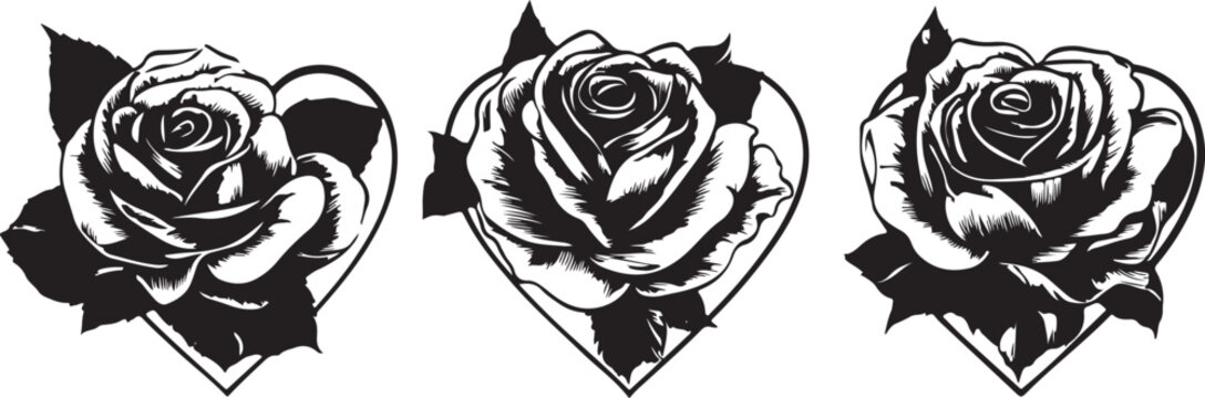 tribal black and white vector tattoo design set featuring animal and floral symbols including tiger rose bear cat and decorative tribal art elements