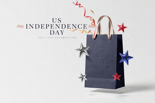 4th of July shopping bag, US Independence Day gift bag, patriotic paper bag, red white blue stars