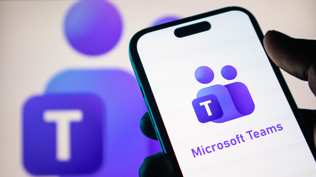 Closeup of a smartphone screen displaying the microsoft teams logo and branding