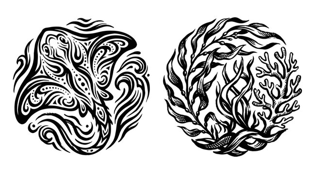 Abstract Organic Shapes and Underwater Flora Illustration