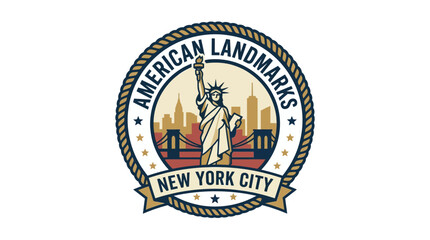Fototapeta premium American landmarks, New York City icons, vector logo, Statue of Liberty symbol isolated on White Background