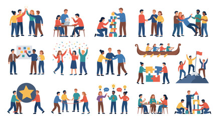 Fototapeta premium Flat Illustration of Diverse People Collaborating, Teamwork, Success, Business