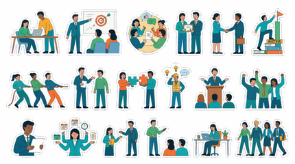 Fototapeta premium Flat Design Business Illustration Set: Teamwork, Collaboration, Strategy, Leadership, Communication Concepts