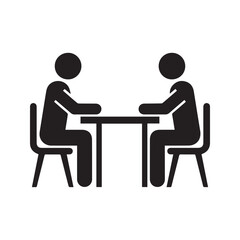 Fototapeta premium Job interview or business meeting icon. Silhouette of two people sitting across a desk table black vector symbol. 