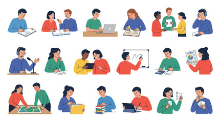 Fototapeta premium Education and Business Flat Illustration Set: Diverse People Studying, Learning, and Working Concepts