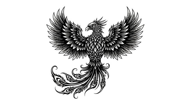 Detailed drawing of a mythical phoenix.