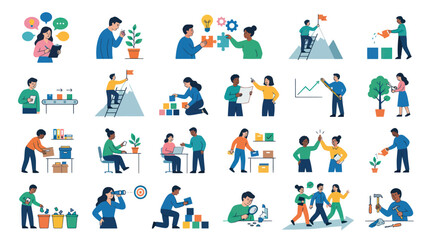 Fototapeta premium Business Development, Teamwork, and Growth Concepts: Modern Flat Vector Illustration.