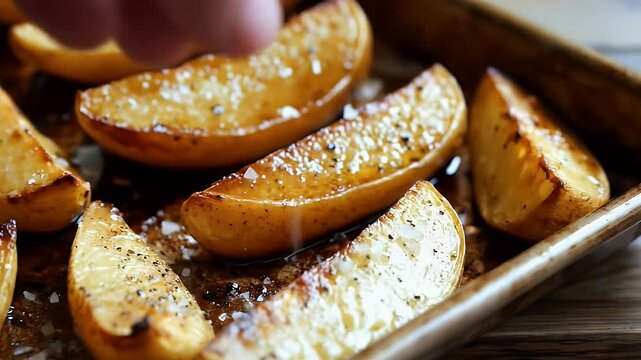 Potato wedges, seasoned, baked on sheet