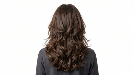 Fototapeta premium Woman back with long wavy brown hair.