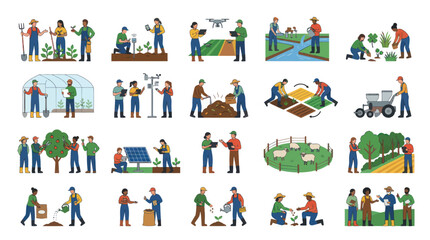 Fototapeta premium Modern Farming and Agriculture Flat Style Icon Set