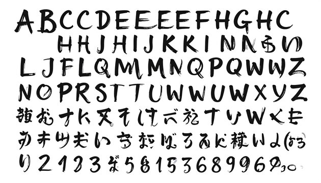 A black font sample sheet with Latin and non-Latin characters