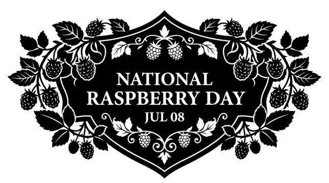 National Raspberry Day Jul 08 Black Floral Vintage Badge Silhouette Vector Illustration