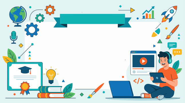 World Youth Skills Day Online Learning Flat Vector Banner