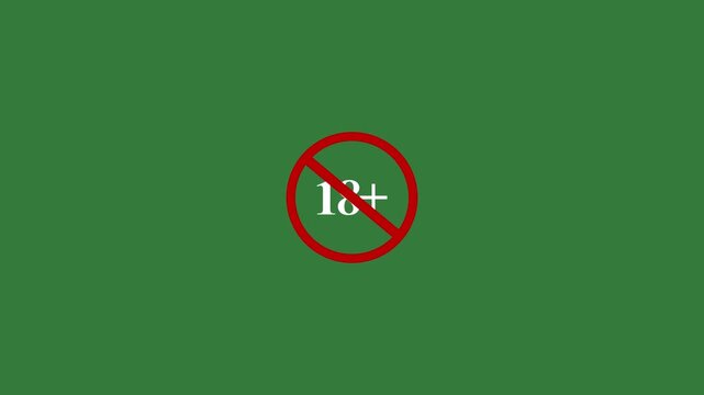 18+ restricted sign, red prohibition symbol, green background, contrast warning 18 plus sign age restriction symbol