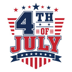 4th of July Patriotic Badge with USA Shield, Independence Day Typography and American Flag Celebration Vector Illustration © Sususoft