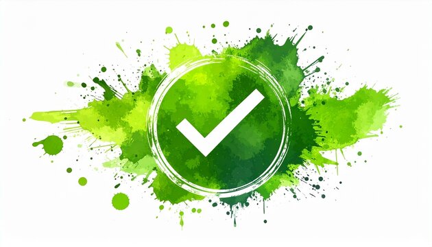 Paid Stamp Illustration with Green Watercolor Splash and White Checkmark