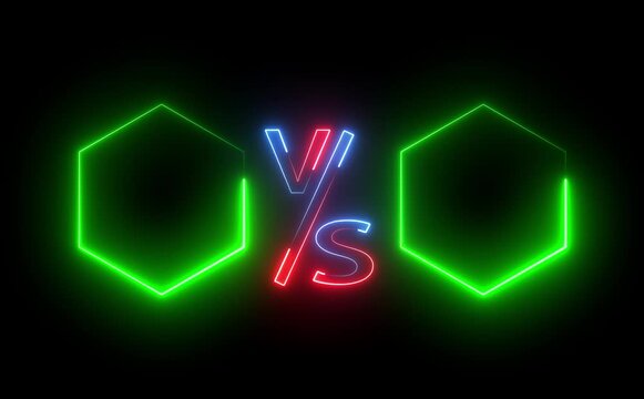 neon Verses 3D text pink and blue Game Play, and fight scene concept Motion graphics Animation 4k. Abstract neon verses animated isolated on black background.