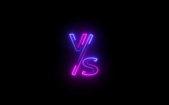 Against, bumper, design, fight, football, game, intro animated VS lettering with neon effect. glowing neon verses animation on black background.