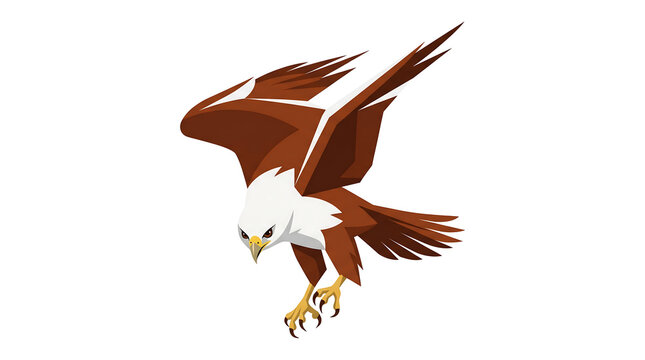 Minimalist full body flat vector illustration of a majestic eagle diving in flight with dynamic outstretched wings and sharp talons