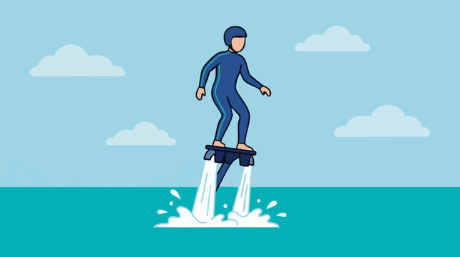 Flat illustration of man on a flyboard performing water sport activity