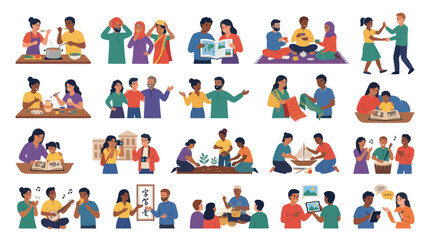 Fototapeta premium Flat Vector Illustration of Diverse People Engaging in Social Activities and Community Life