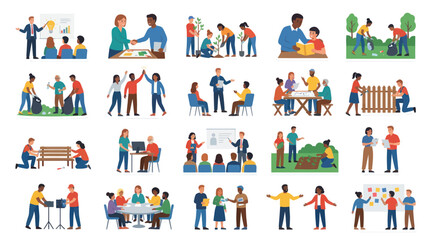 Fototapeta premium Diverse People Flat Vector Illustrations: Business, Education, Teamwork Community Engagement