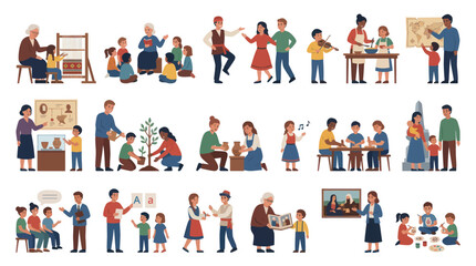 Fototapeta premium Education and Activities Flat Vector Set for Children and Adults