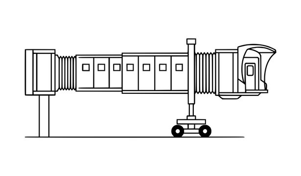 Airport Jet Bridge Outline Vector with Passenger Boarding Walkway Line Art Design