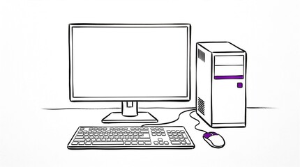 Fototapeta premium Sketch illustration of a desktop computer with a monitor keyboard and mouse
