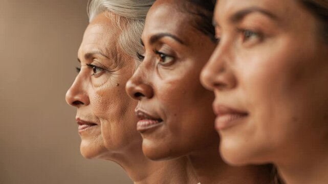 Diverse women of different ages looking forward with hope and strength in natural light portrait