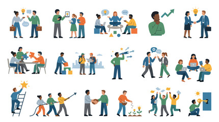 Fototapeta premium Flat Style Business People Collaboration and Success Icons