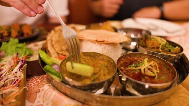 Traditional Indian Thali Platter with Curry Dal and Rice