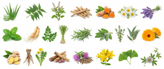 Fototapeta premium Collection of diverse medicinal plants and herbs for natural remedies and wellness