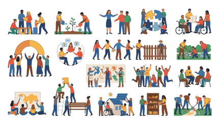Fototapeta premium Diverse People Collaborating in Flat Design Style for Community and Teamwork