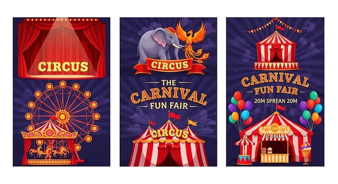 Vintage Circus and Carnival Fun Fair Poster Template Set