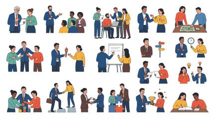 Fototapeta premium Business Meeting Flat Illustration: Teamwork, Discussion, Success, Office
