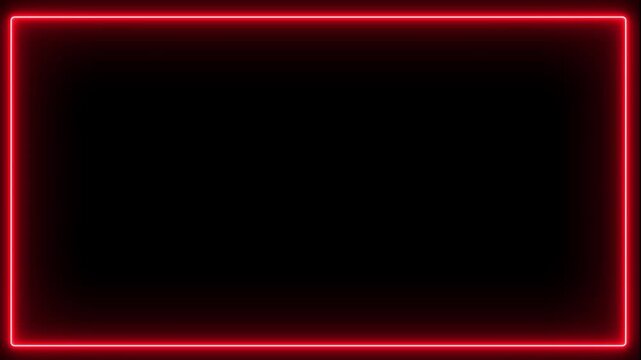 Neon red glowing rectangle frame border on black background light luminescent overlay design shape light luminescent overlay design shape